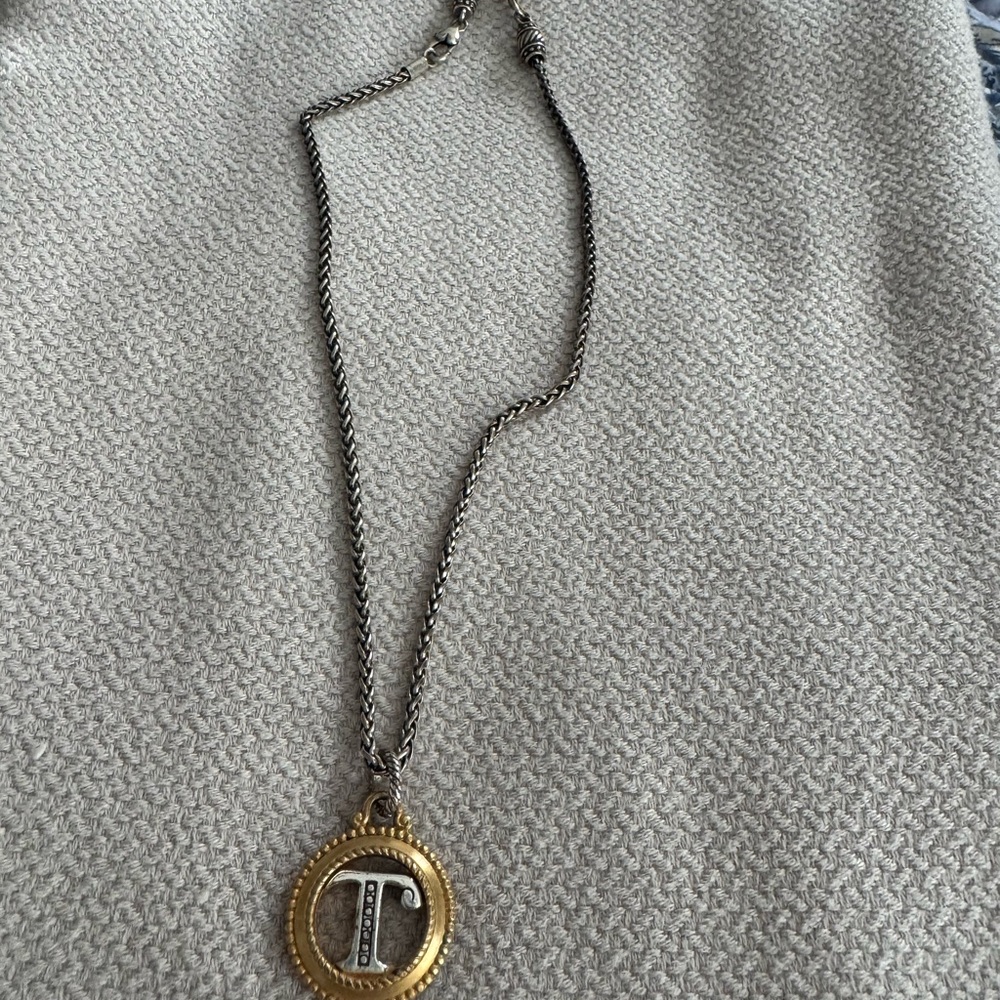Brighton Monogram T Gold and Silver Pendant Necklace